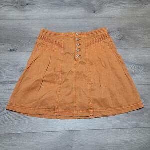 Anthropologie Skirt Womens 2 Orange Casual Party Button High Waist Flowy Ladies